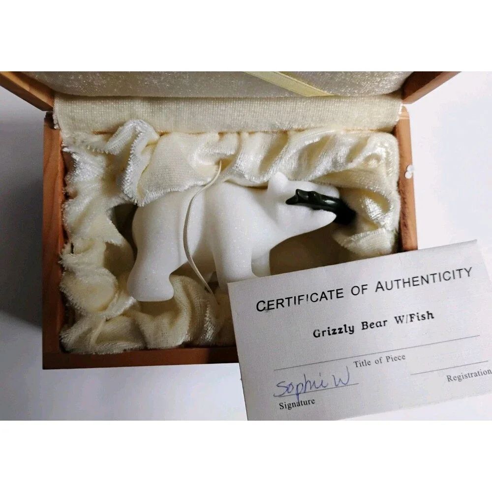 Canadian Star Marble Grizzly Bear Jade Fish Signed COA Box Gift Set Complete